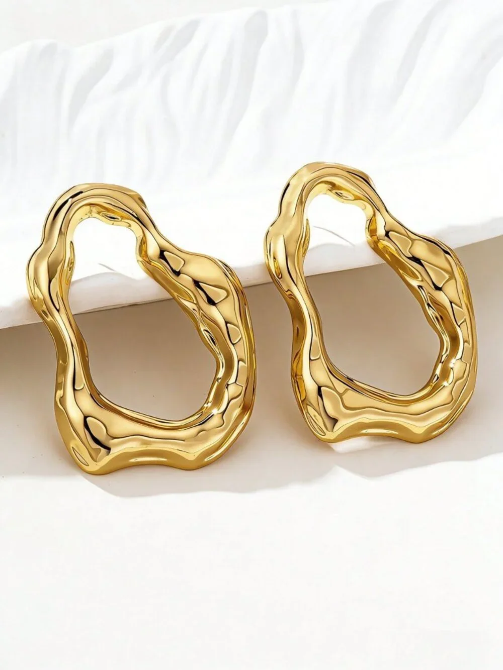 Gold Women's Asymmetrical Hollow Metal Earrings